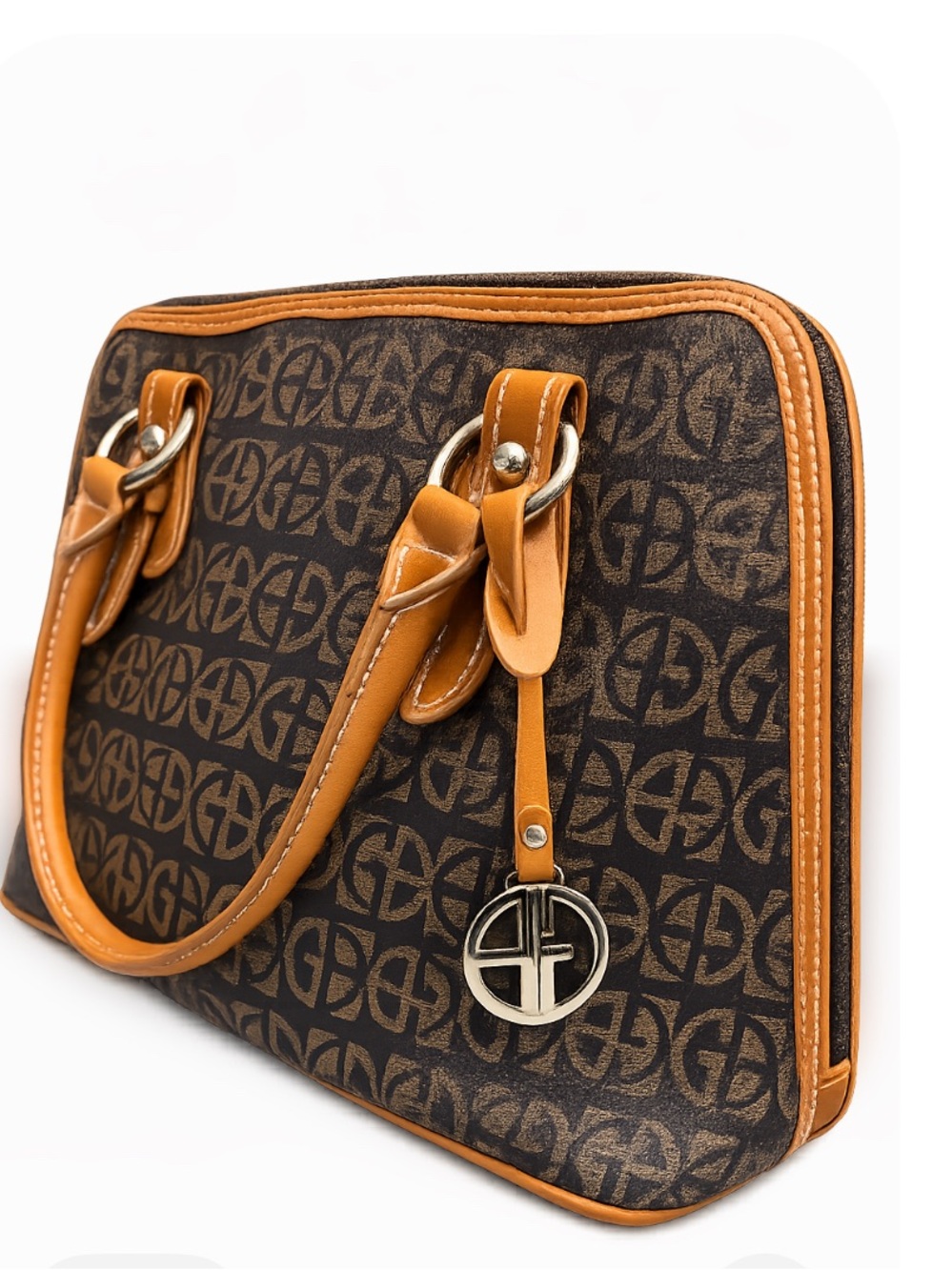 Giani Bernini Brown Monogram Satchel with Tan Trim - Picture 4 of 10